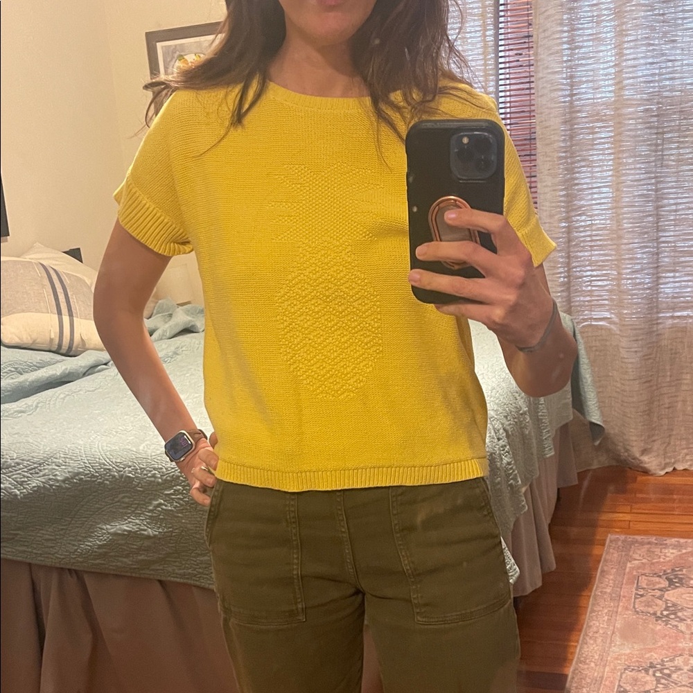Cato Yellow Pineapple Knit Short Sleeve Sweater